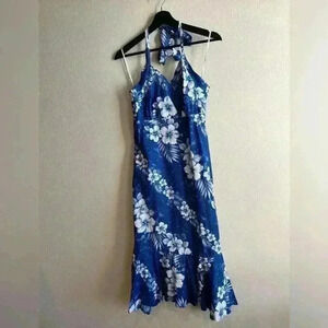 Milson Hawaii tropical vacation blue white floral M dress‎ USA made